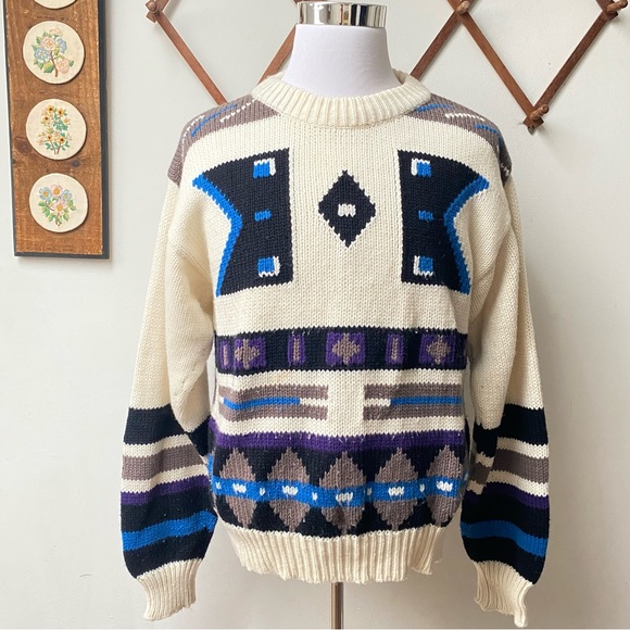 Vintage Other - Vintage 1980s Navajo Southwestern Aztec Knit Sweater